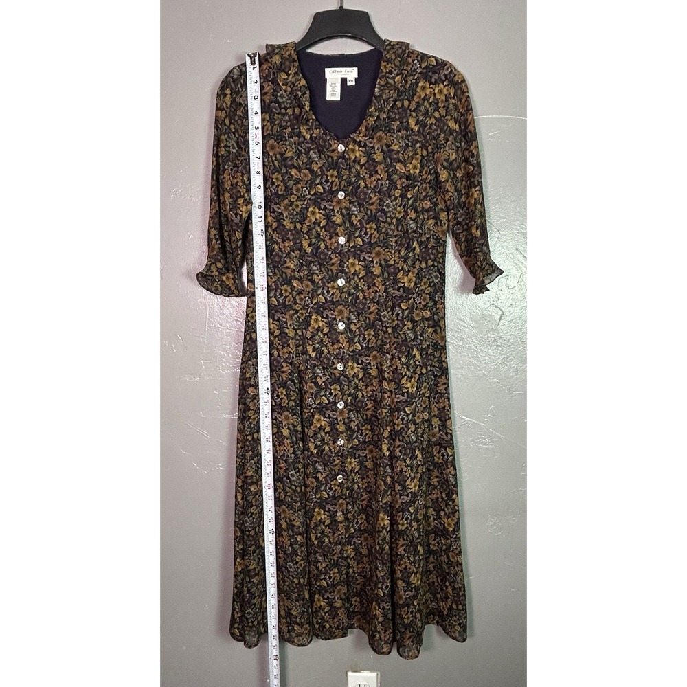 vintage Coldwater Creek sheer floral midi dress 6 100%silk Cottage Core Fall - Picture 7 of 11
